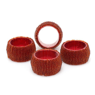 Set Of 4 Deluxe Red Napkin Rings | Chic Beaded Glass Christmas Napkin Holder | Wedding Serviette Rings Table Napkin Holder