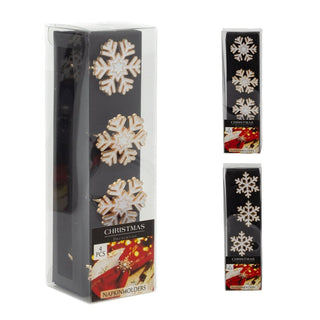 Set of 4 Gold & White Festive Napkin Holders | Snowflake Christmas Napkin Rings