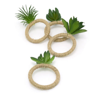 Set Of 4 Jute Succulent Napkin Holders | Rustic Serviette Napkin Rings | Table Linen Holder Dinner Table Set