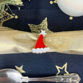 Set of 4 Santa Hat Christmas Napkin Rings | 4 Novelty Napkin Holders for Xmas