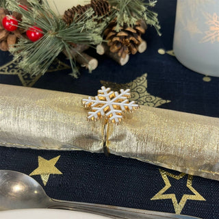 Set of 4 Silver White Festive Napkin Holders | Snowflake Christmas Napkin Rings