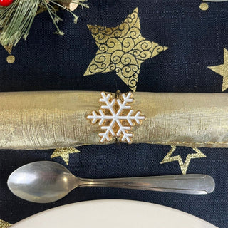 Set of 4 Silver White Festive Napkin Holders | Snowflake Christmas Napkin Rings