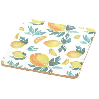 Set Of 6 Citrus Fruit Design Coasters | Kitchen Drink Coasters Set | Cork Cup Mug Table Mats - Design Varies One Supplied