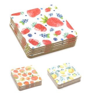 Set Of 6 Citrus Fruit Design Coasters | Kitchen Drink Coasters Set | Cork Cup Mug Table Mats - Design Varies One Supplied