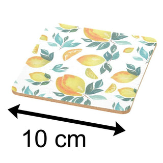 Set Of 6 Citrus Fruit Design Coasters | Kitchen Drink Coasters Set | Cork Cup Mug Table Mats - Design Varies One Supplied