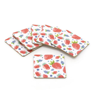 Set Of 6 Citrus Fruit Design Coasters | Kitchen Drink Coasters Set | Cork Cup Mug Table Mats - Design Varies One Supplied