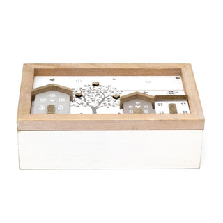 Shabby Chic House Design Wooden Tea Box Caddy 24x16cm | 6 Compartment Tea Bag Storage Box | Kitchen Organiser Tea Case