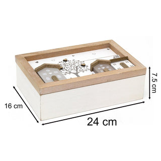 Shabby Chic House Design Wooden Tea Box Caddy 24x16cm | 6 Compartment Tea Bag Storage Box | Kitchen Organiser Tea Case