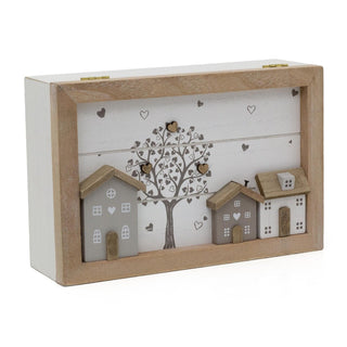 Shabby Chic House Design Wooden Tea Box Caddy 24x16cm | 6 Compartment Tea Bag Storage Box | Kitchen Organiser Tea Case