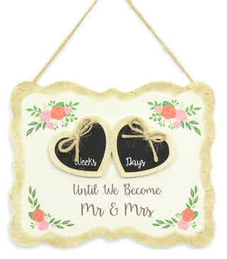 Shabby Chic Rustic Floral Rose Wedding Countdown Plaque Hanging Sign