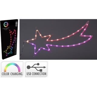 Shooting Star LED RGB Light | 35 LED Colour Changing Star Decoration - 25x60cm