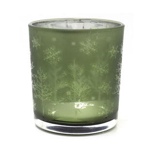 Silhouette Christmas Tealight Holder | Frosted Green Glass Candle Holder - 8cm