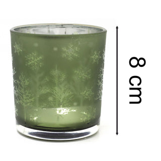 Silhouette Christmas Tealight Holder | Frosted Green Glass Candle Holder - 8cm