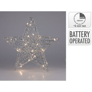 Silver Christmas Star Light | Silver Wire LED Standing Star Decoration - 30cm