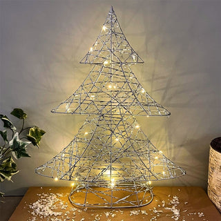 Silver Christmas Tree Light | Silver Wire LED Standing Tree Decoration - 30cm