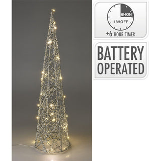 Silver Cone LED Christmas Tree | Warm White Pre - lit Light - Up Tree Cone - 60cm