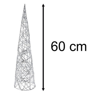 Silver Cone LED Christmas Tree | Warm White Pre - lit Light - Up Tree Cone - 60cm