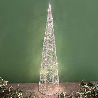 Silver Cone LED Christmas Tree | Warm White Pre - lit Light - Up Tree Cone - 60cm