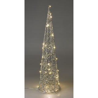 Silver Cone LED Christmas Tree | Warm White Pre - lit Light - Up Tree Cone - 60cm