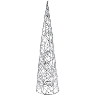 Silver Cone LED Christmas Tree | Warm White Pre - lit Light - Up Tree Cone - 60cm