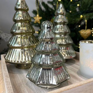 Silver Glass Christmas Tree | Freestanding Mottled Gold Tree Ornament - 13cm