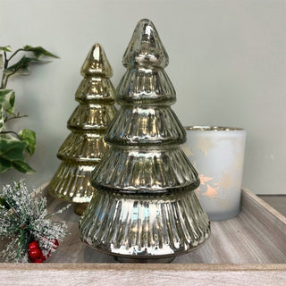 Silver Glass Christmas Tree | Freestanding Mottled Gold Tree Ornament - 20cm