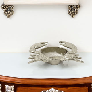 Silver Metal Crab Trinket Dish | Nautical Jewellery Tray & Storage Bowl - 18cm