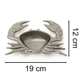 Silver Metal Crab Trinket Dish | Nautical Jewellery Tray & Storage Bowl - 18cm