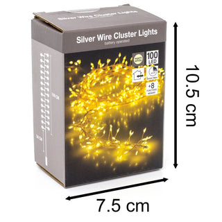 Silver Wire Cluster Lights | Indoor Outdoor 100 LED Warm White Fairy Lights