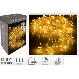 Silver Wire Cluster Lights | Indoor Outdoor 100 LED Warm White Fairy Lights