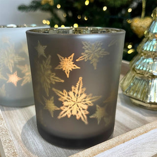 Snowflake Tealight Holder | Frosted Glass Christmas Tea Light Candle Holder 10cm