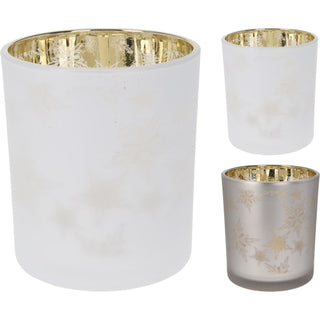 Snowflake Tealight Holder | Frosted Glass Christmas Tea Light Candle Holder 10cm