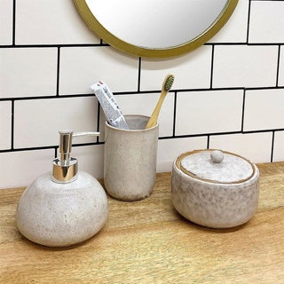 Taupe Stoneware Tumbler Toothbrush Holder | Reactive Glaze Bathroom Cup - 11cm