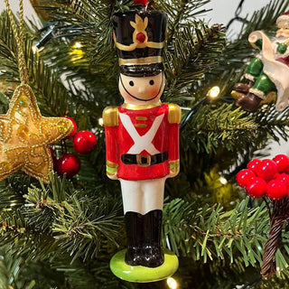 Toy Soldier Christmas Bauble | Red Soldier Ceramic Hanging Tree Ornament - 13cm