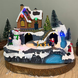 Traditional Christmas Village Scene | LED Light - Up Ornament with Movement - 20cm