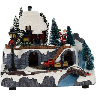 Traditional Christmas Village Scene | LED Light - Up Ornament with Movement - 20cm