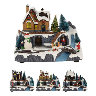 Traditional Christmas Village Scene | LED Light - Up Ornament with Movement - 20cm