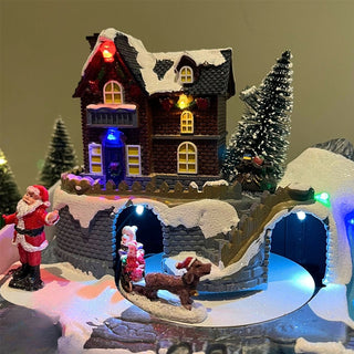 Traditional Christmas Village Scene | LED Light - Up Ornament with Movement - 20cm