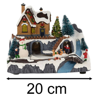 Traditional Christmas Village Scene | LED Light - Up Ornament with Movement - 20cm