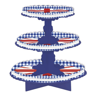 Union Jack Cupcake Stand 3 Tier Cup Cake Stand | Tiered Decorative British Flag Dessert Stand | Queens Platinum Jubilee Party Cupcake Stand