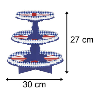 Union Jack Cupcake Stand 3 Tier Cup Cake Stand | Tiered Decorative British Flag Dessert Stand | Queens Platinum Jubilee Party Cupcake Stand