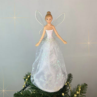 White Angel Christmas Tree Topper | Iridescent Fairy Angel Tree Ornament - 19cm