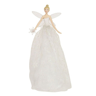 White Angel Christmas Tree Topper | Iridescent Fairy Angel Tree Ornament - 28cm