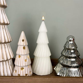 White Christmas Tree Shaped Candle | Unscented Novelty Xmas Tree Candle - 17cm