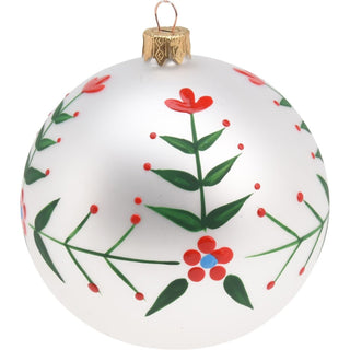 White Floral Christmas Bauble | Flower Christmas Tree Hanging Ornament - 8cm