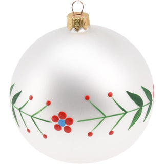 White Floral Christmas Bauble | Flower Christmas Tree Hanging Ornament - 8cm