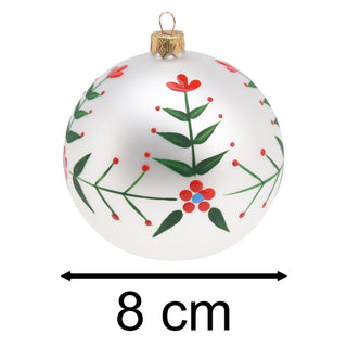 White Floral Christmas Bauble | Flower Christmas Tree Hanging Ornament - 8cm