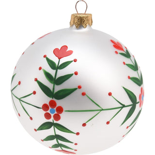 White Floral Christmas Bauble | Flower Christmas Tree Hanging Ornament - 8cm