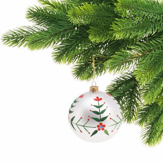 White Floral Christmas Bauble | Flower Christmas Tree Hanging Ornament - 8cm