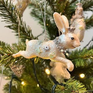 White Hare Christmas Tree Bauble | Resin Rabbit Christmas Tree Ornament - 10cm